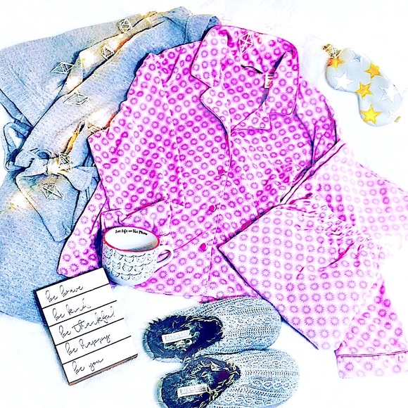 🆕💕3pc Ultra Soft Posh Pink-Grey PJ’s+Robe Set🧸 - Picture 1 of 15